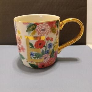 Floral Monogram Mug with Gold Handle
